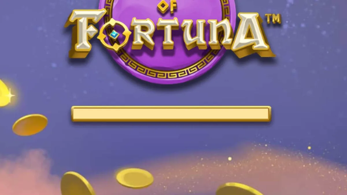 Tampilan visual slot Rise of Fortuna dengan latar belakang arsitektur klasik dan dewi Fortuna